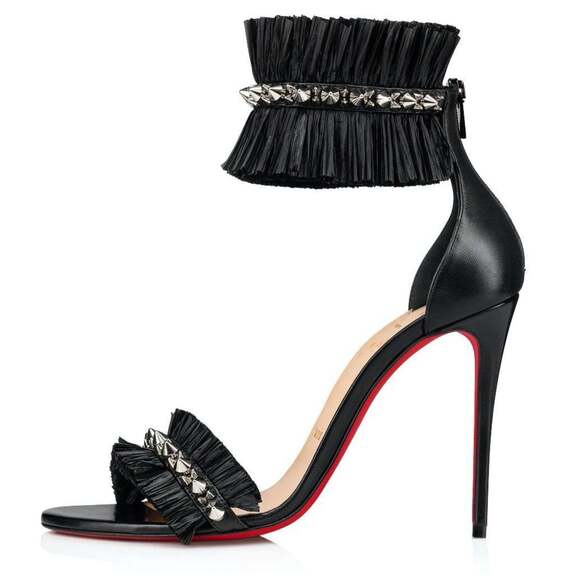 Christian Louboutin Poupedou 100 Black Raffia Ankle Strap Sandal Heel Pump 36 - Picture 3 of 11